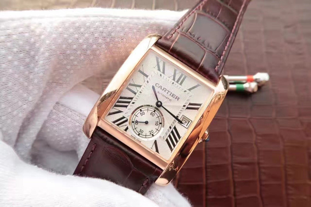 CARTIER TANK MC ROSE GOLD 41 BROWN LEATHER STRAP
