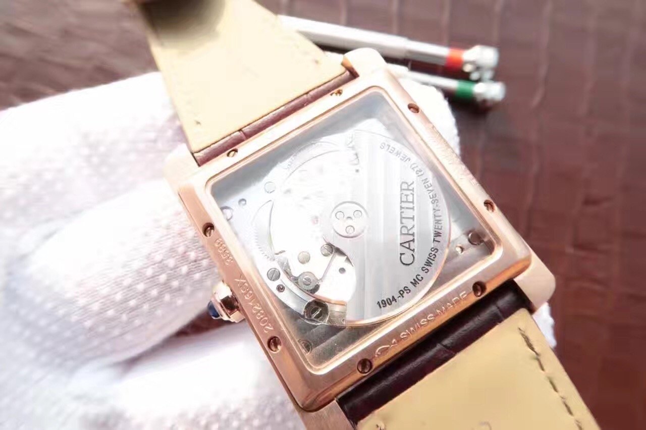 CARTIER TANK MC ROSE GOLD 41 BROWN LEATHER STRAP