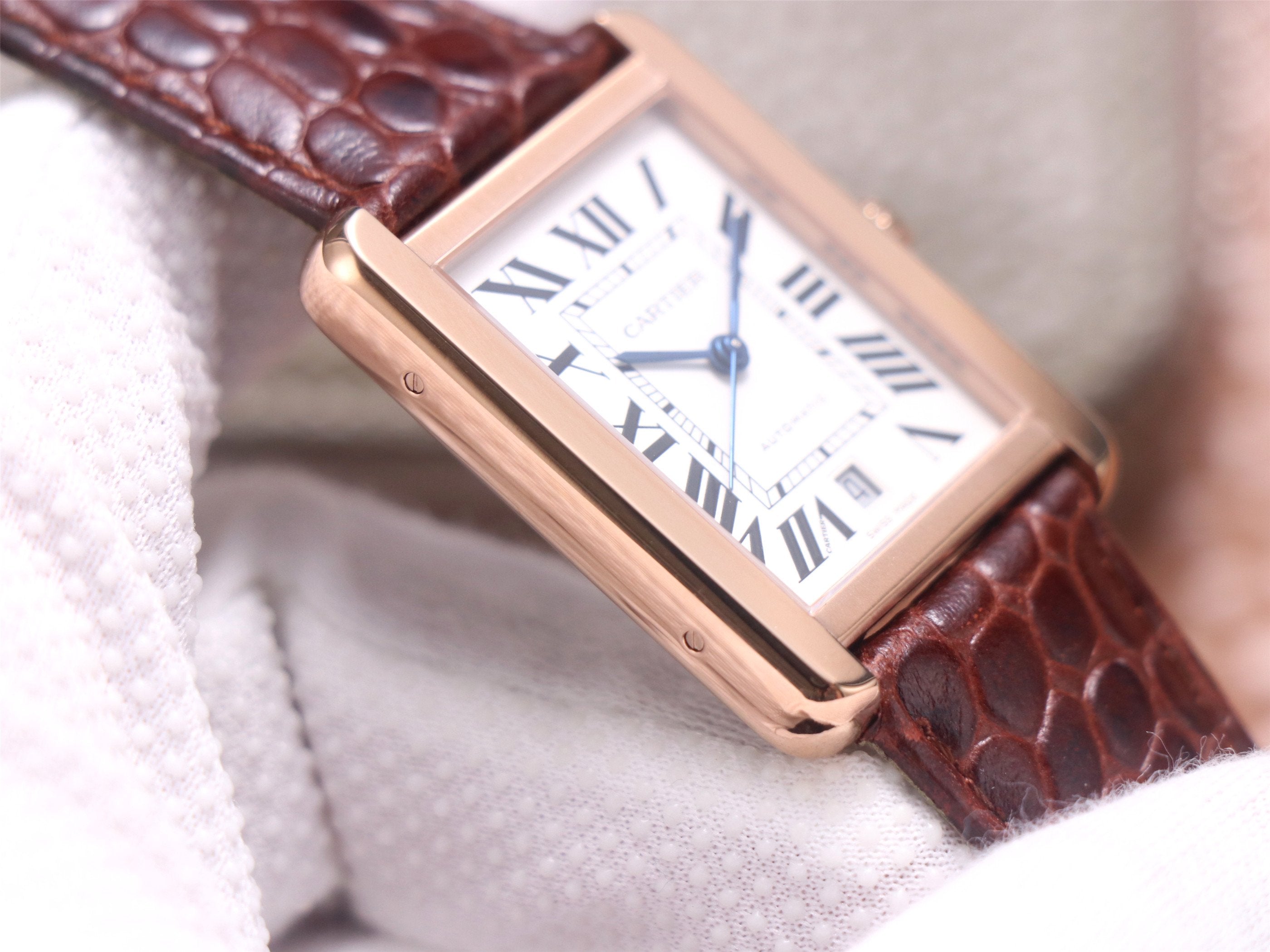 CARTIER TANK SOLO XI W5200026 ROSE GOLD CASE BROWN LEATHER STRAP