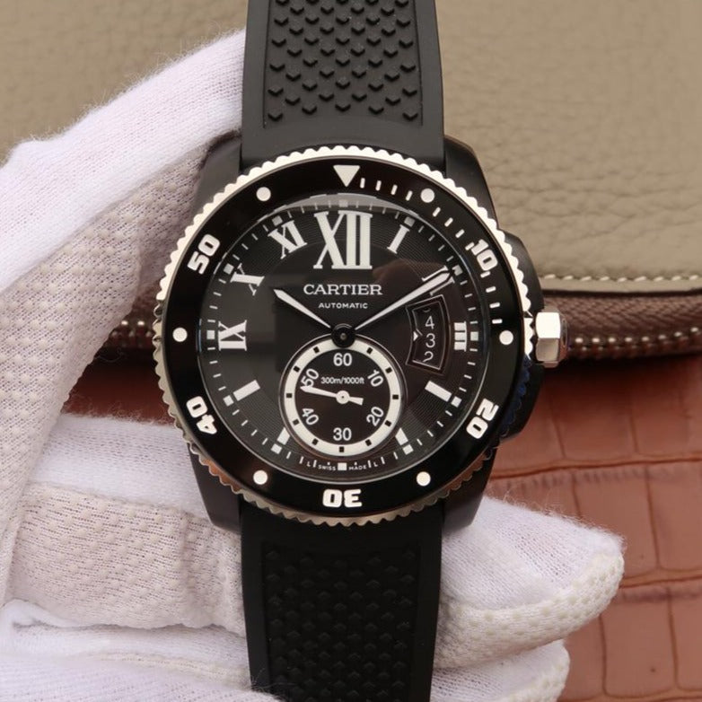 CARTIER CALIBRE DIVER 42 AUTOMATIC BLACK CASE STEEL BEZEL