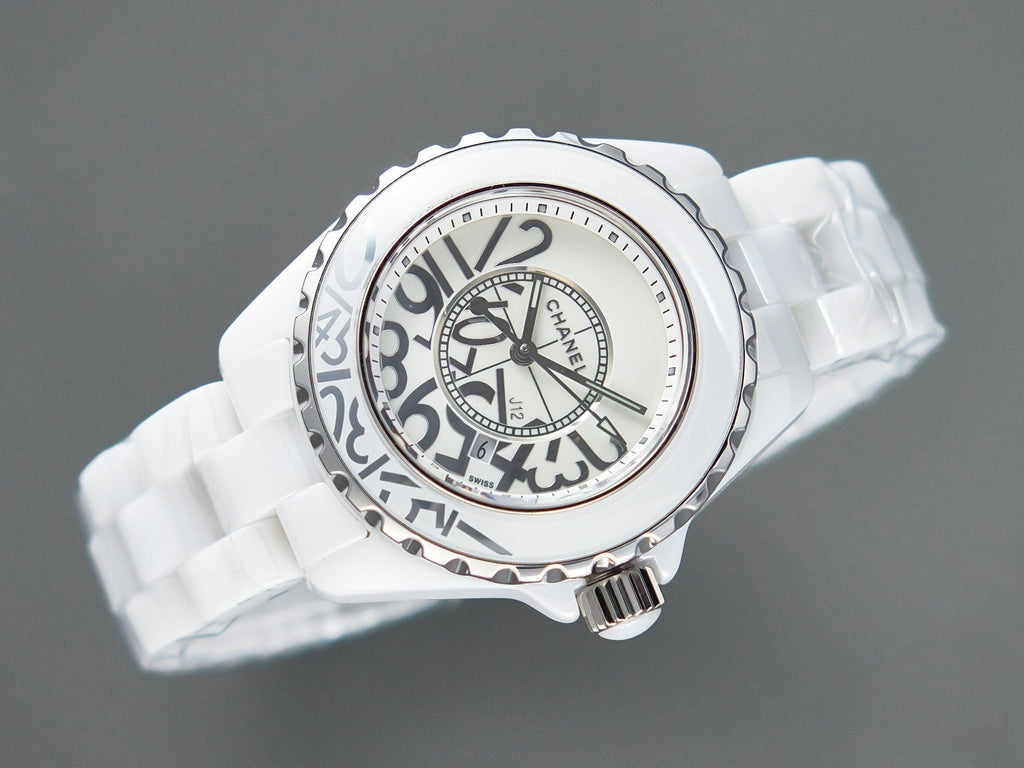 CHANEL J12 Date Quartz White Ceramic Stainless Graffiti Limited