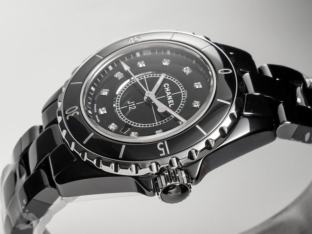 CHANEL J12 Date Quartz Black Ceramic Diamond Numerals Black Dial