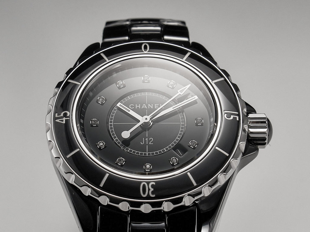 CHANEL J12 Date Quartz Black Ceramic Diamond Numerals Black Dial