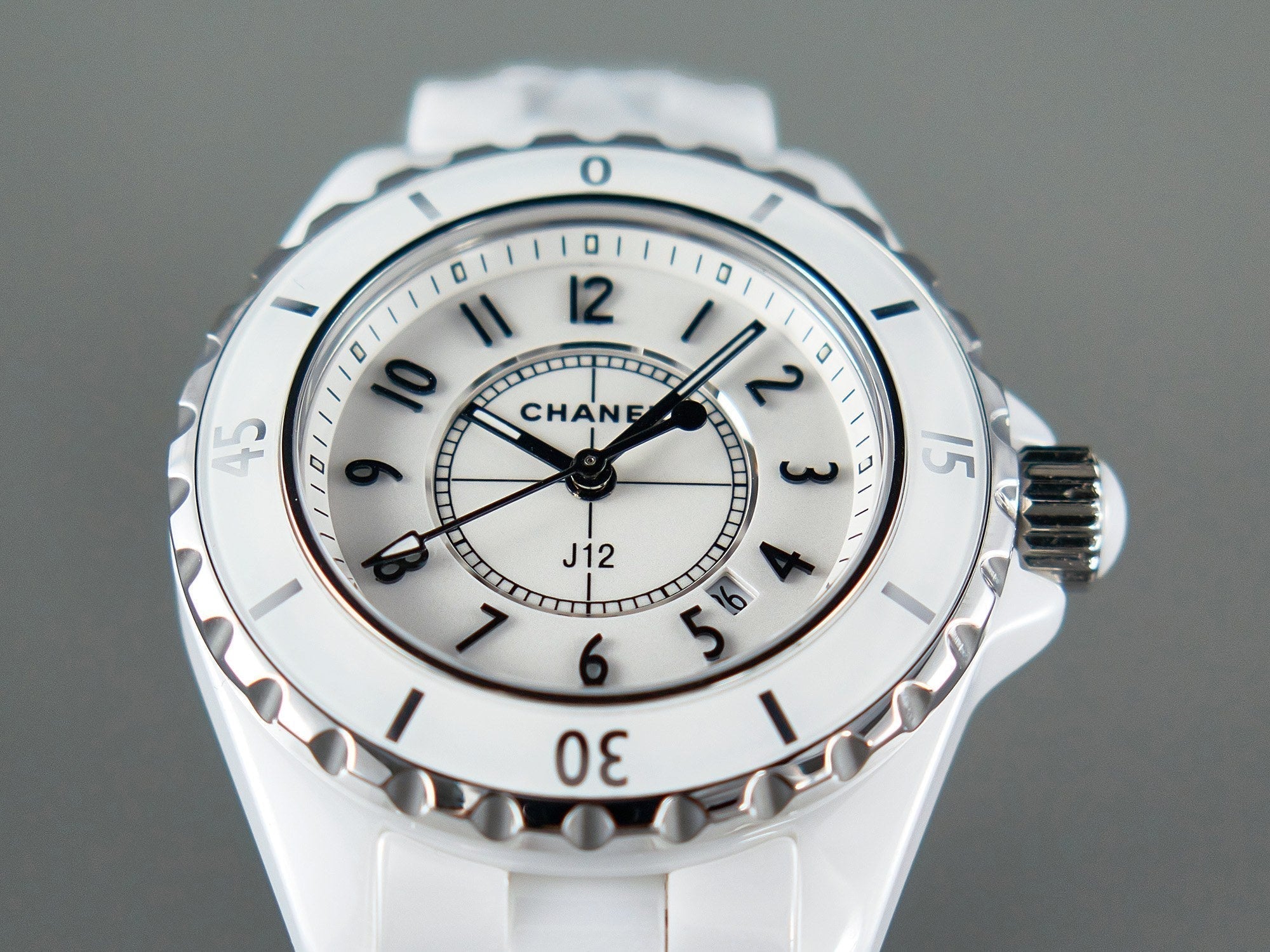 CHANEL J12 Date Quartz White Ceramic Black Numerals White Dial