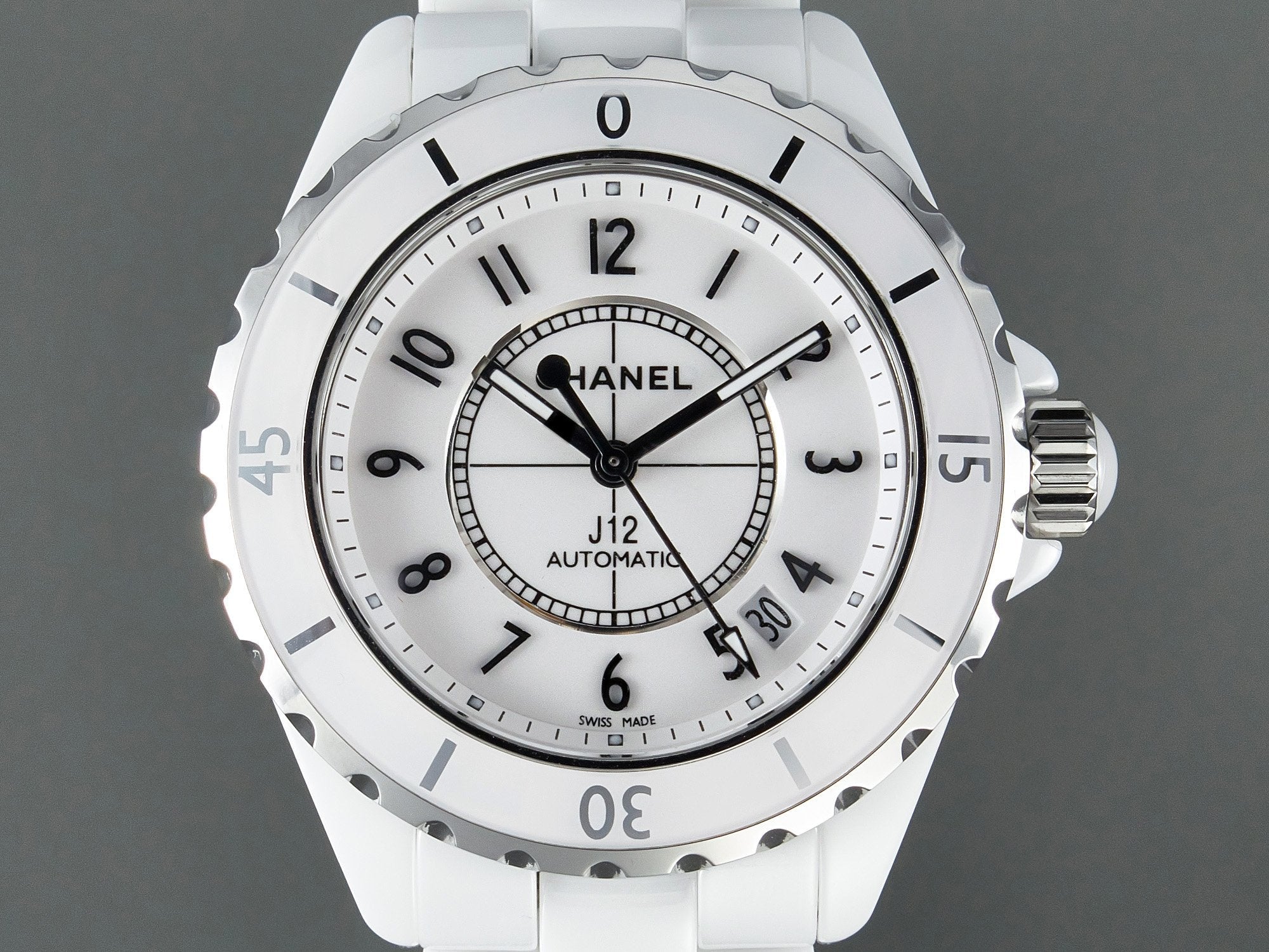 CHANEL J12 Date Automatic White Ceramic Black Numerals White Dial