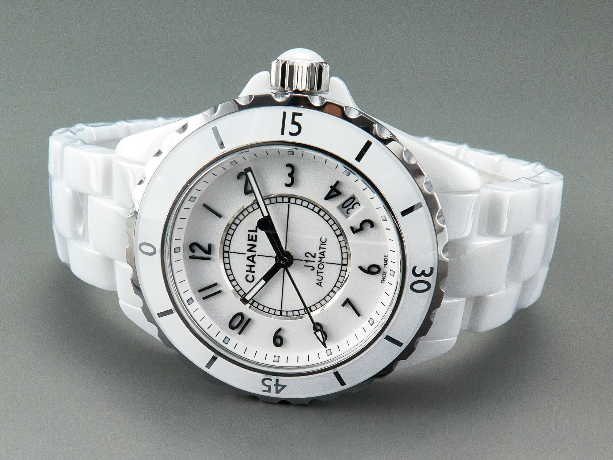 CHANEL J12 Date Automatic White Ceramic Black Numerals White Dial
