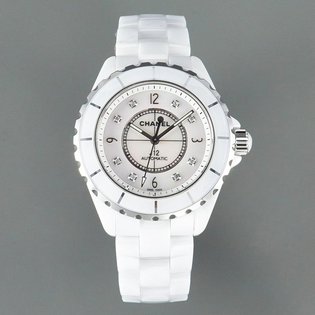 CHANEL J12 Automatic White Ceramic Black Diamond Numerals Mop Dial