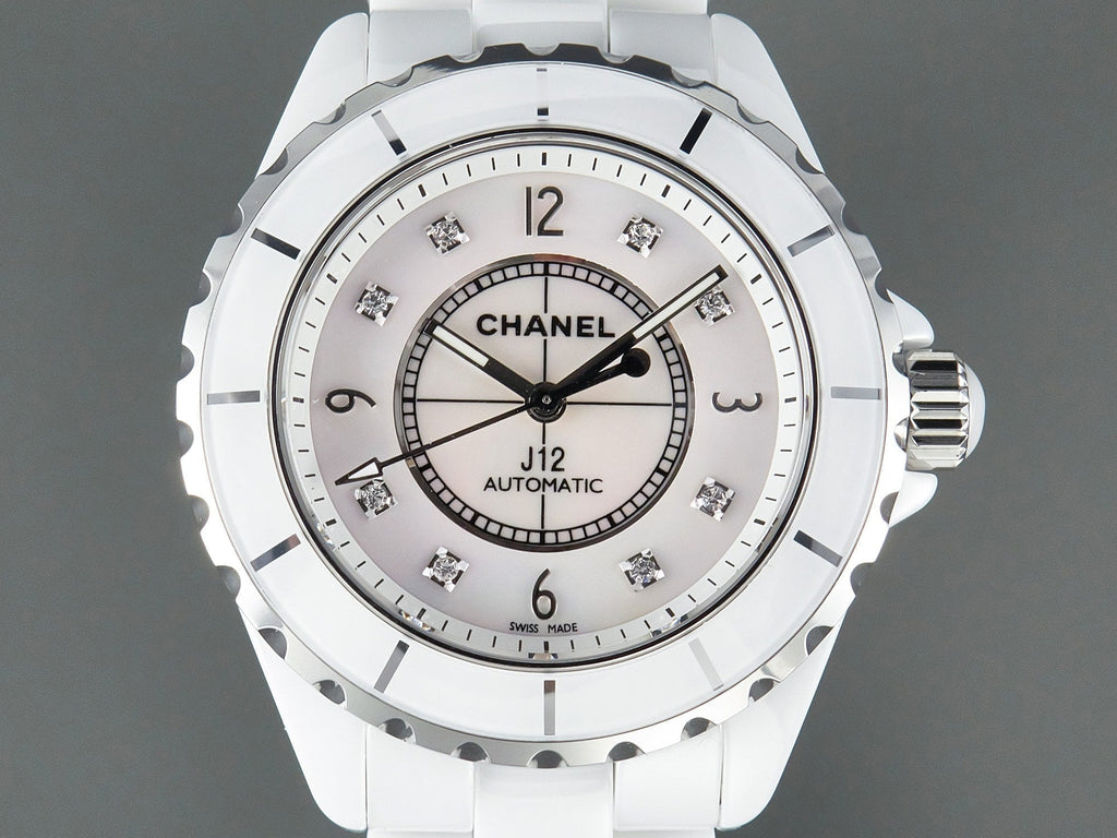 CHANEL J12 Automatic White Ceramic Black Diamond Numerals Mop Dial