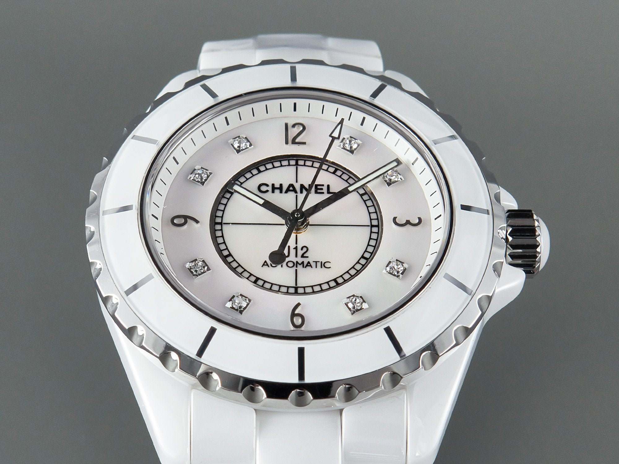 CHANEL J12 Automatic White Ceramic Black Diamond Numerals Mop Dial