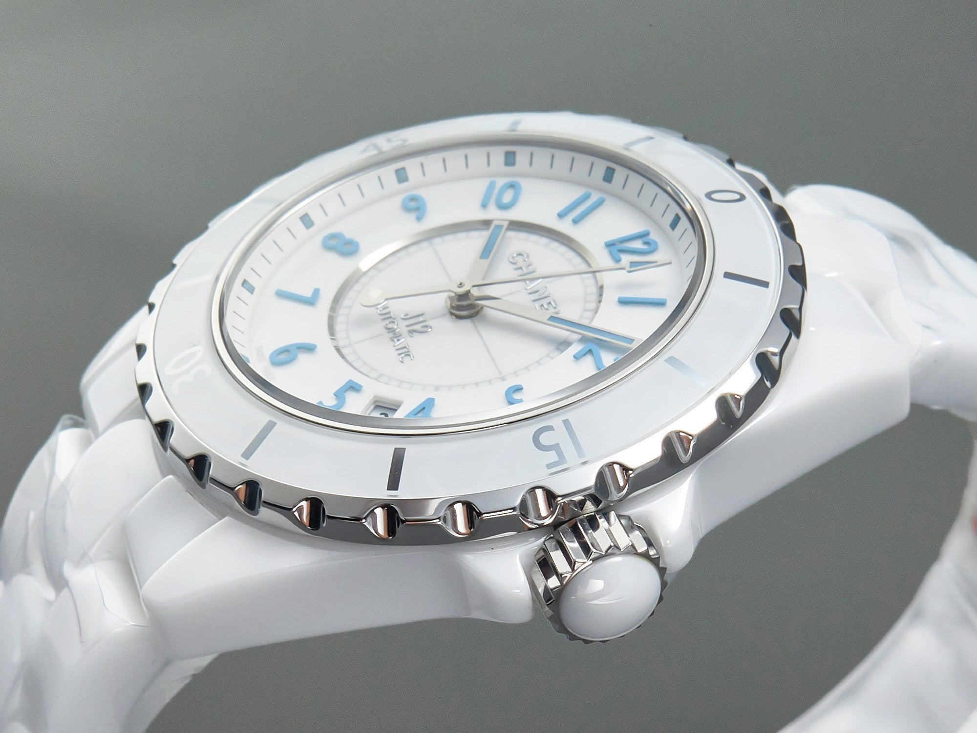 CHANEL J12 Date Automatic White Ceramic Blue Numerals White Dial