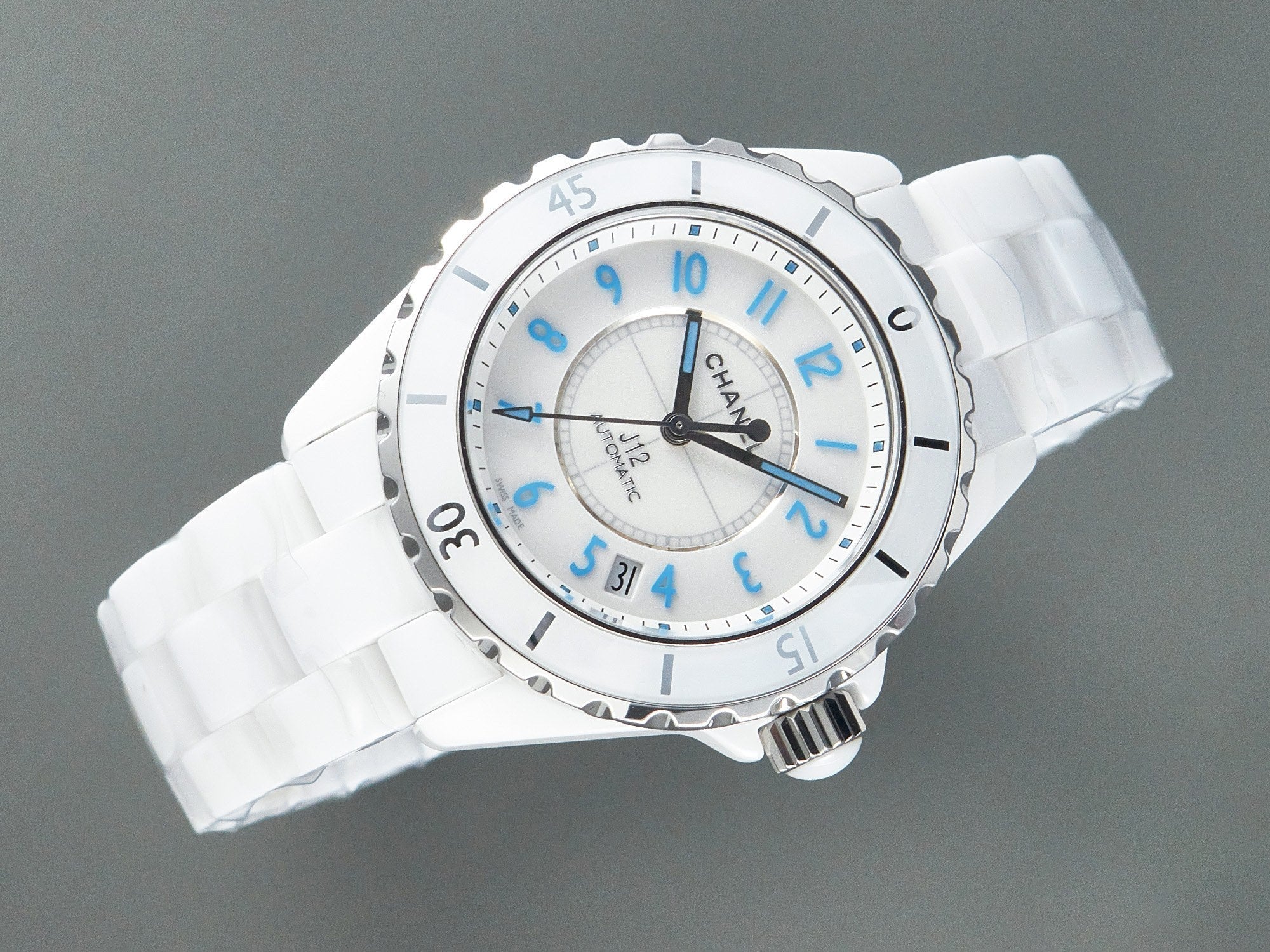 CHANEL J12 Date Automatic White Ceramic Blue Numerals White Dial