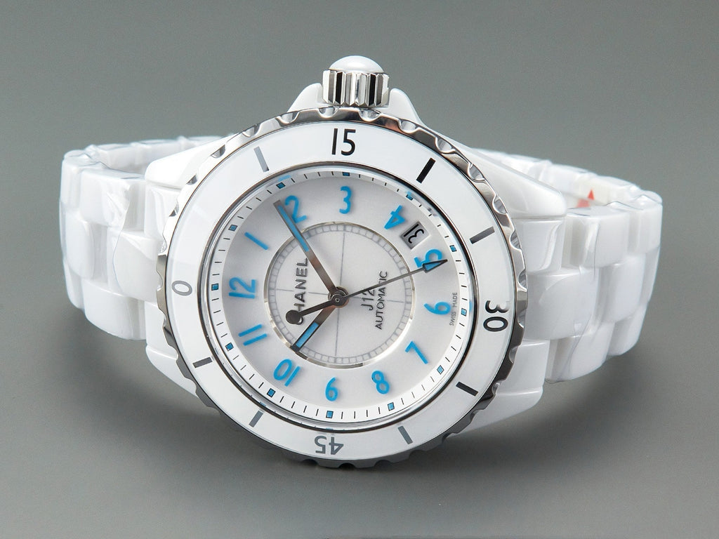 CHANEL J12 Date Automatic White Ceramic Blue Numerals White Dial