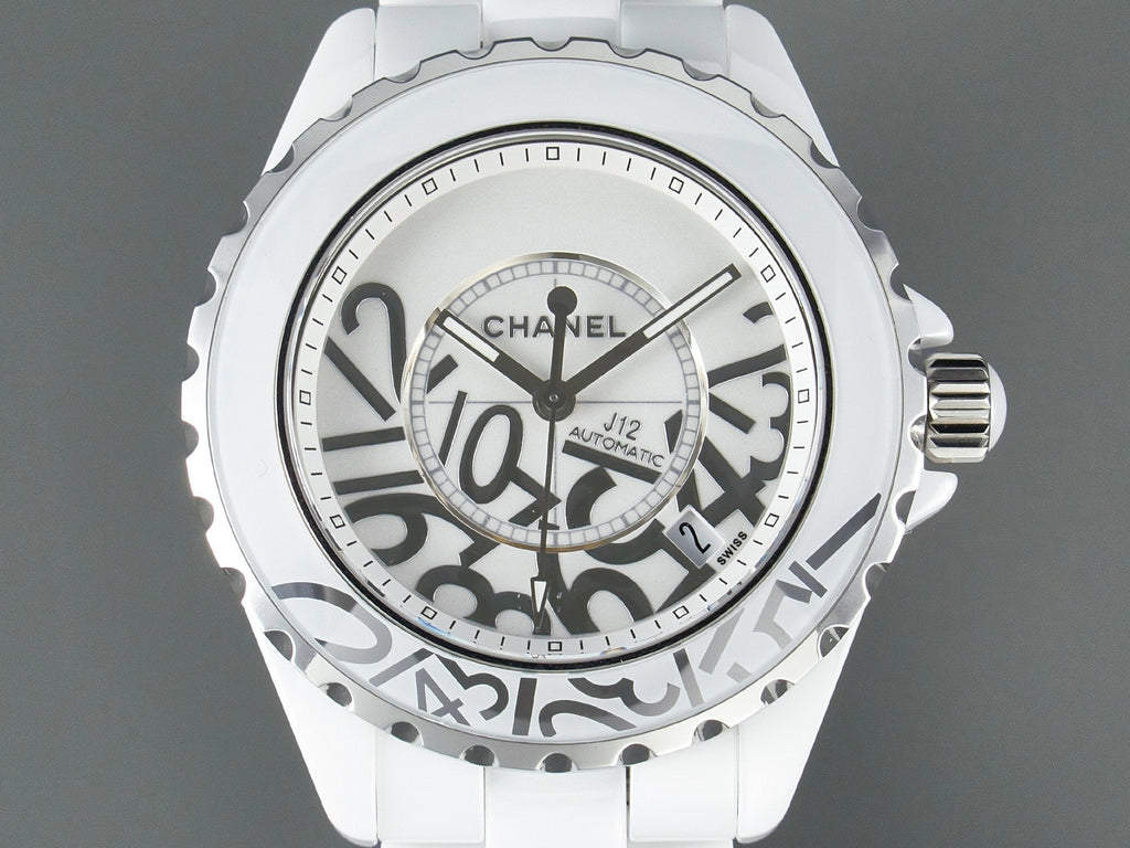 CHANEL J12 Date 38mm Automatic White Ceramic Stainless Graffiti Limited