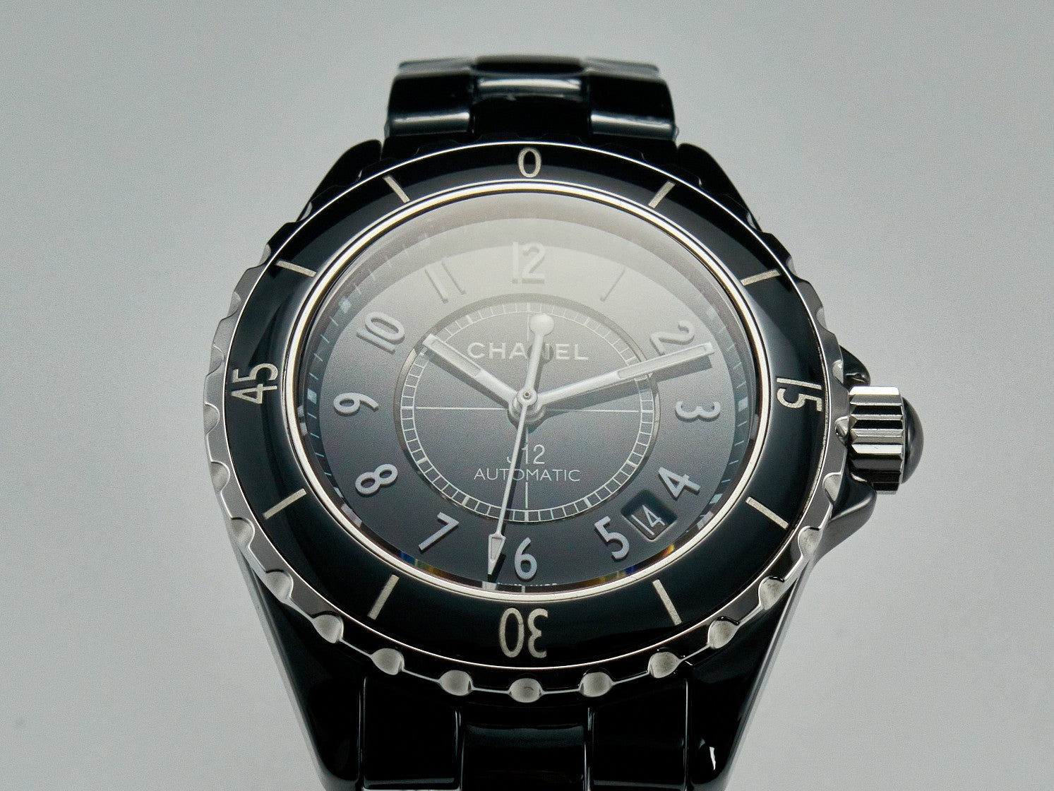 CHANEL J12 Date Automatic Black Ceramic White Numerals Black Dial White Steel Hands