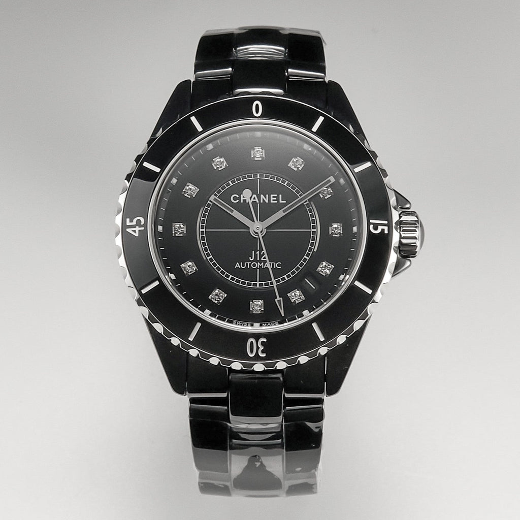 CHANEL J12 Date Automatic Black Ceramic Diamond Numerals Black Dial Black Steel Hands