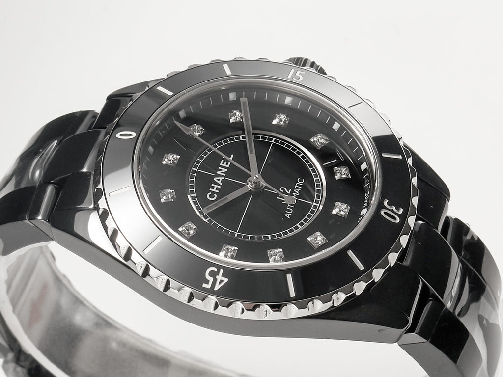 CHANEL J12 Date Automatic Black Ceramic Diamond Numerals Black Dial Black Steel Hands