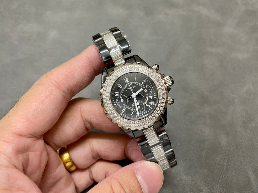 CHANEL J12 34MM CHRONOGRAPH BLACK CERAMIC