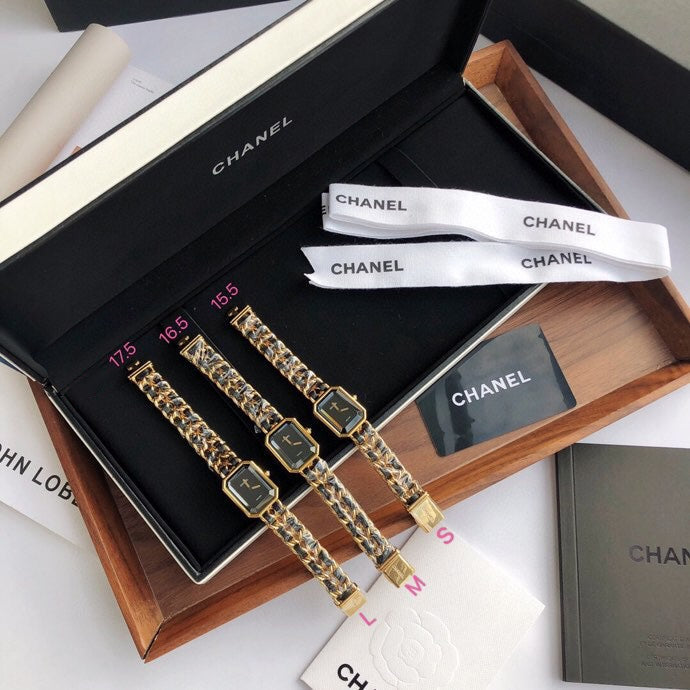 CHANEL PREMIERE ROCK PINK GOLD CASE BLACK LEATHER