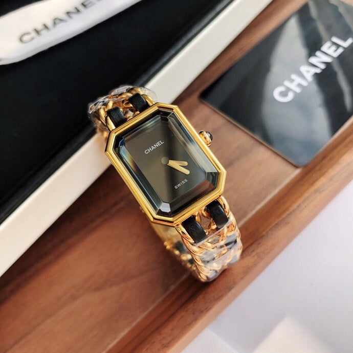 CHANEL PREMIERE ROCK PINK GOLD CASE BLACK LEATHER