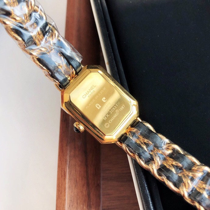 CHANEL PREMIERE ROCK PINK GOLD CASE BLACK LEATHER