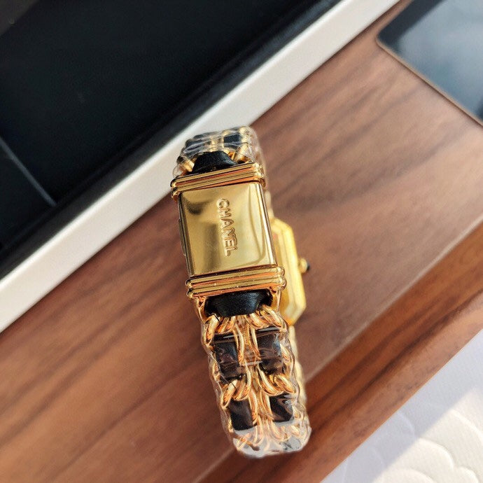 CHANEL PREMIERE ROCK PINK GOLD CASE BLACK LEATHER