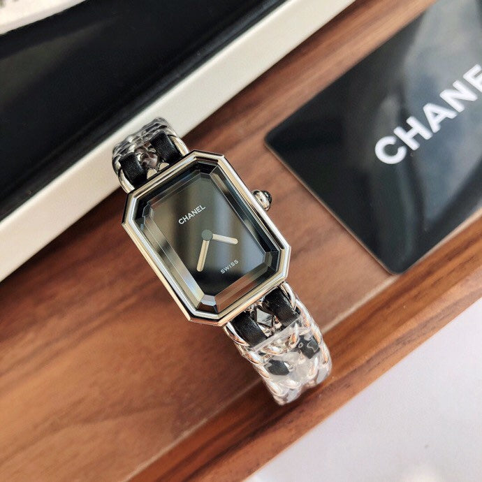 CHANEL PREMIERE ROCK SILVER CASE BLACK LEATHER