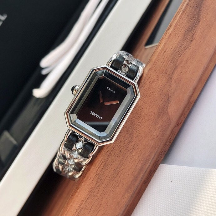 CHANEL PREMIERE ROCK SILVER CASE BLACK LEATHER